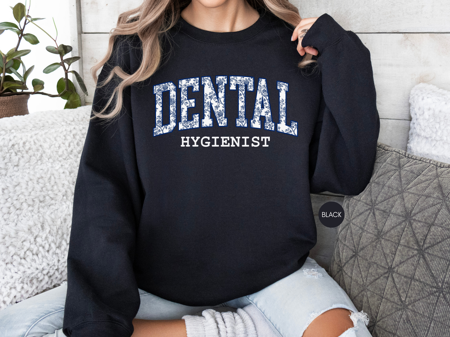 Dental Hygienist Blue Toile Sweatshirt – Cozy Dental Professional Gift