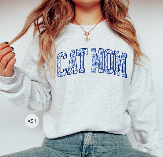 Cat mom blue toile Sweatshirt