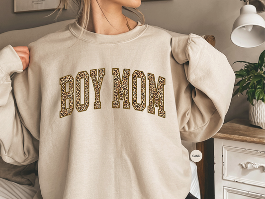 Boy Mom Leopard Sweatshirt | Trendy Mom of Boys Crewneck | Cute Mom Gift