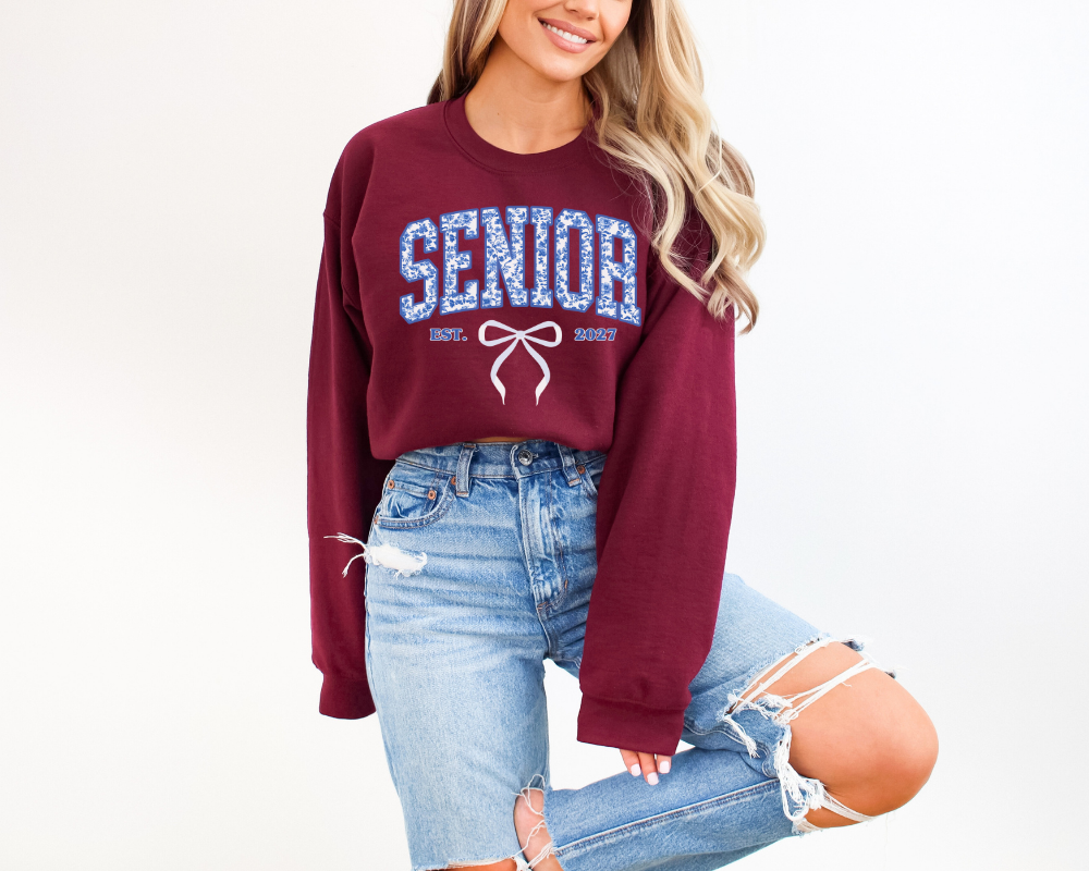 Senior 2027 Floral Bow Sweatshirt | Coquette Graduation Sweatshirt | Class of 2027 Gift