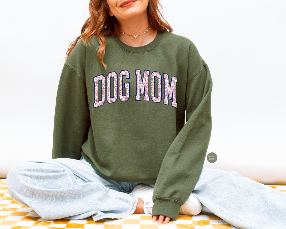 Dog Mom Floral Varsity Sweatshirt – Indigo Blue Cozy Crewneck for Pet Lovers