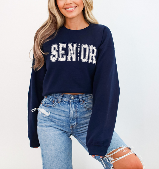 Blue vintage collegiate Senior 2027 sweatshirt for Class of 2027 graduation celebrations