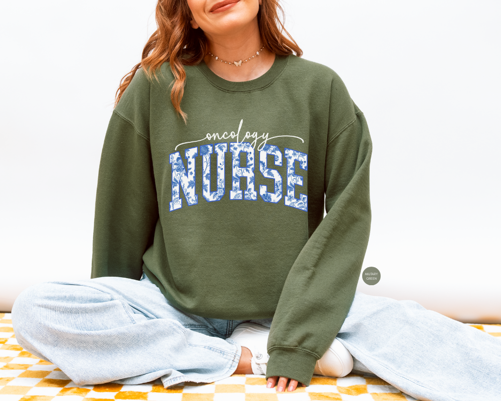 Oncology Nurse Sweatshirt | Blue Toile RN Gift for Nurses