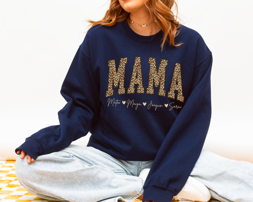 Custom Mama Leopard Sweatshirt with Kids Names | Mother’s Day Gift