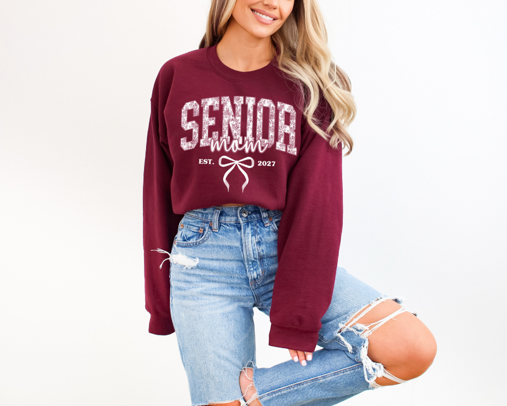 Senior Mom 2027 Sweatshirt | Pink Toile Graduation Crewneck