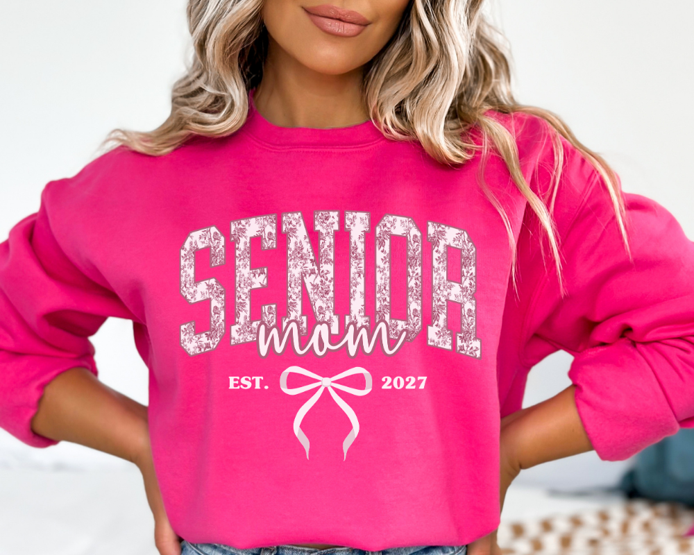 Senior Mom 2027 Sweatshirt | Pink Toile Graduation Crewneck
