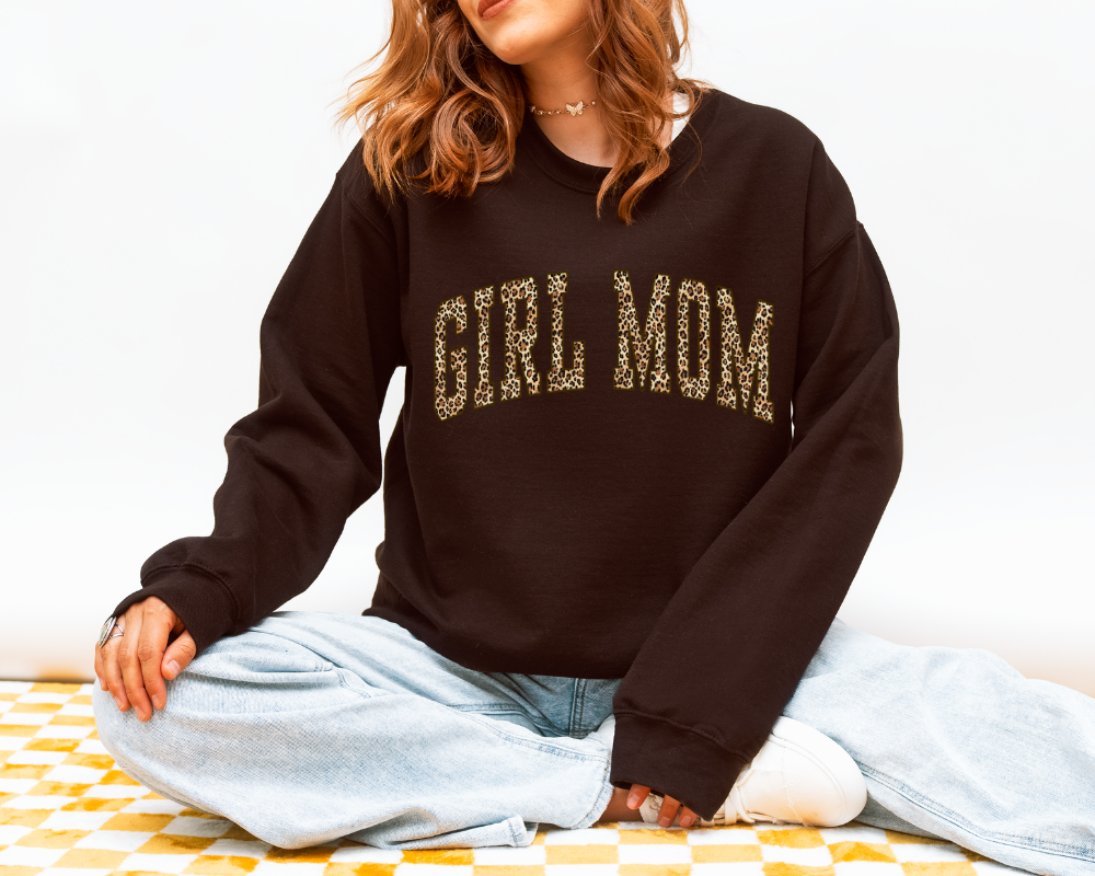 Girl Mom Leopard Print Sweatshirt – Trendy Mom Crewneck Sweatshirt
