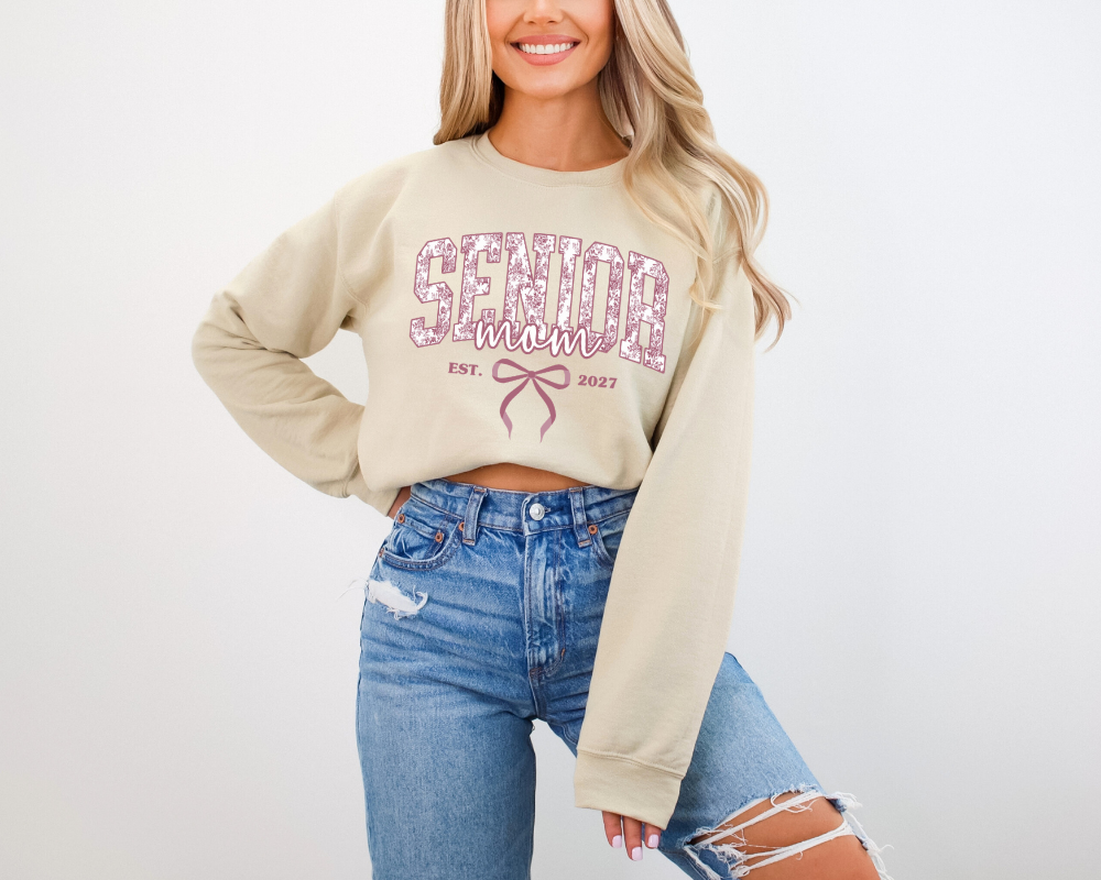 Senior Mom 2027 Sweatshirt | Pink Toile Graduation Crewneck