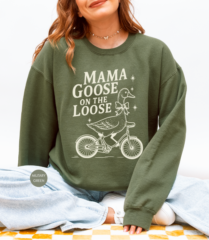 Mama Goose On The Loose Sweatshirt – Cute Mom Gift, Vintage Goose Crewneck