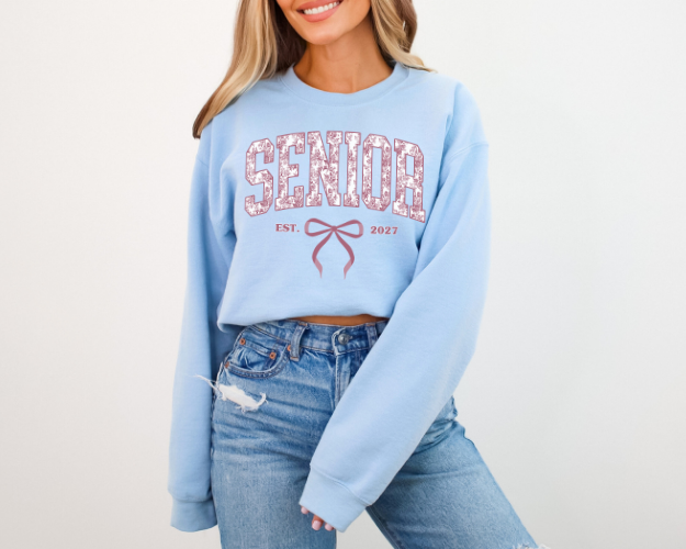 Senior 2027 Sweatshirt | Pink Toile Graduation Crewneck