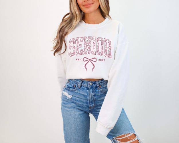 Senior 2027 Sweatshirt | Pink Toile Graduation Crewneck