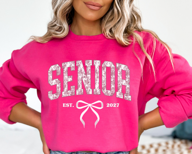 Senior 2027 Sweatshirt | Pink Toile Graduation Crewneck