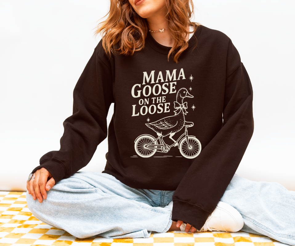 Mama Goose On The Loose Sweatshirt – Cute Mom Gift, Vintage Goose Crewneck