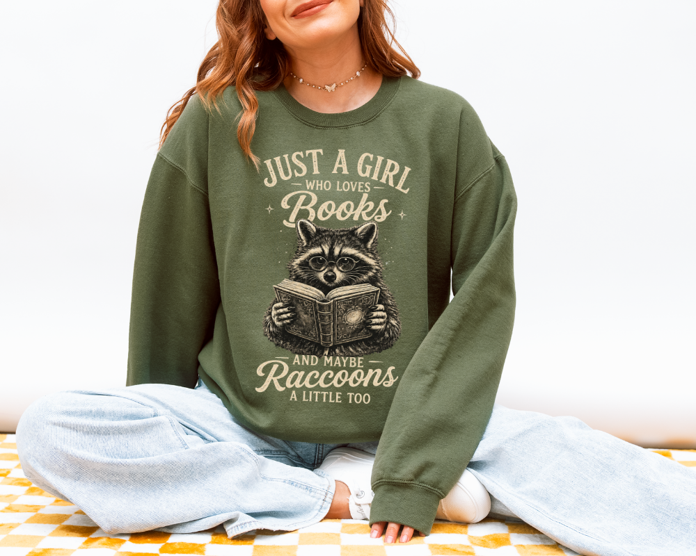 Book Lover Raccoon Sweatshirt | Funny Vintage Crewneck
