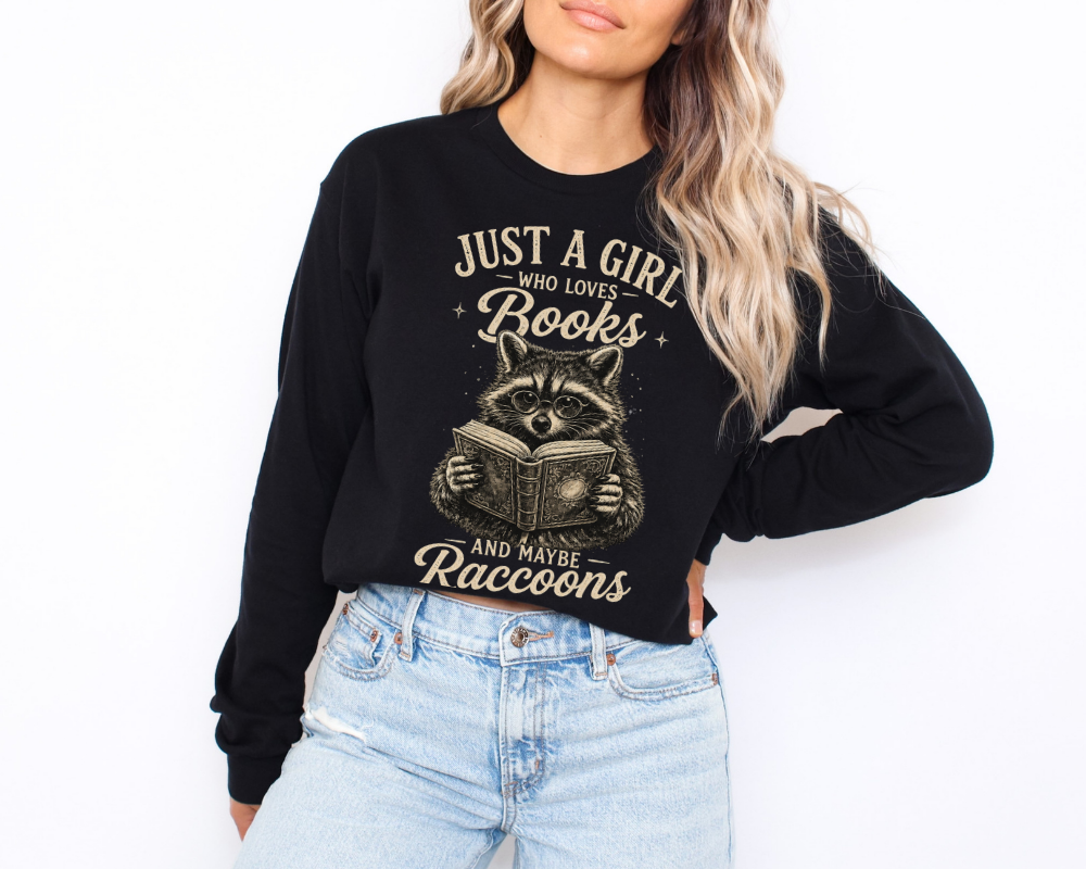 Book Lover Raccoon Sweatshirt | Funny Vintage Crewneck