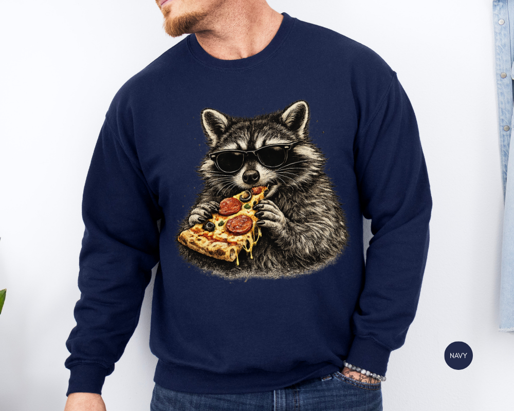 Funny Raccoon Pizza Sweatshirt | Vintage Graphic Crewneck