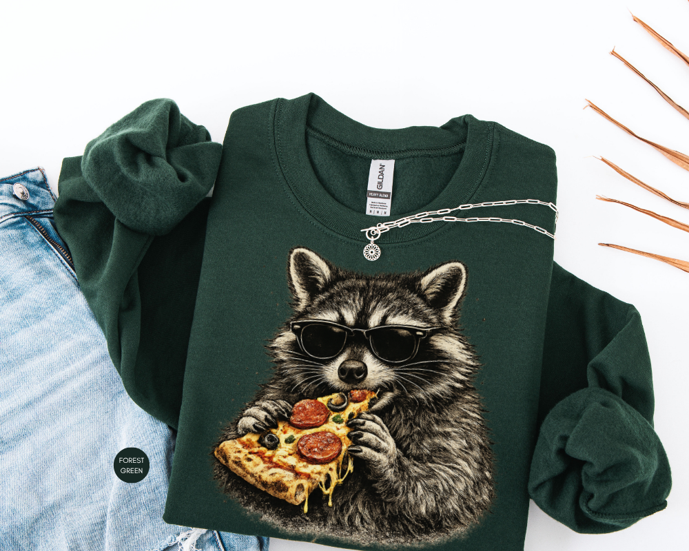 Funny Raccoon Pizza Sweatshirt | Vintage Graphic Crewneck