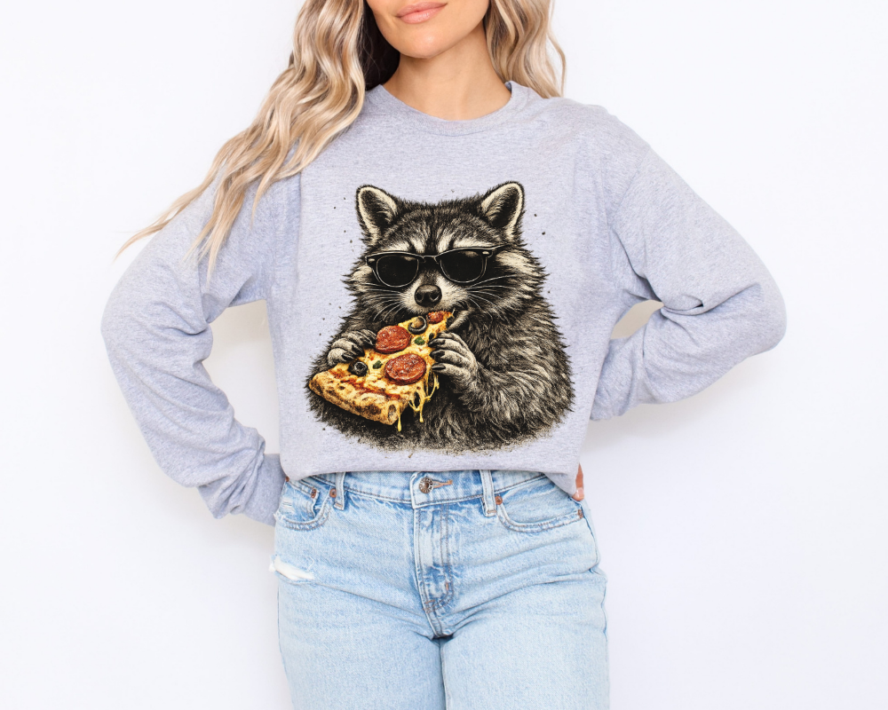 Funny Raccoon Pizza Sweatshirt | Vintage Graphic Crewneck