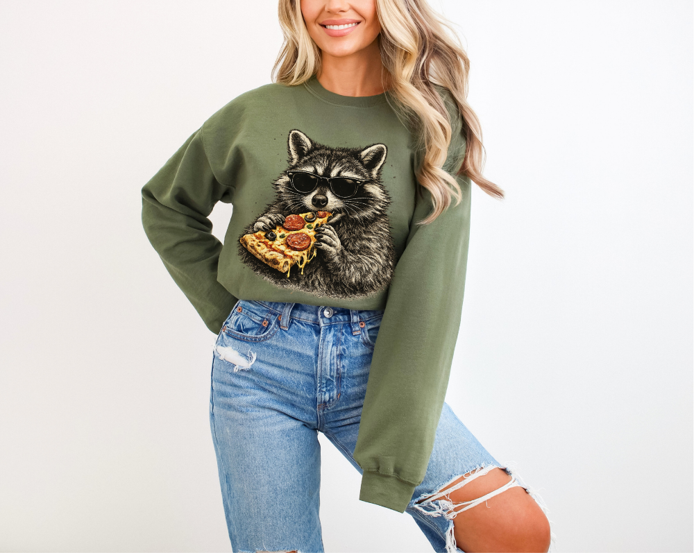 Funny Raccoon Pizza Sweatshirt | Vintage Graphic Crewneck