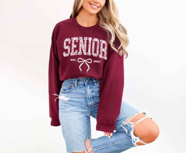 Senior 2027 Sweatshirt | Pink Toile Graduation Crewneck