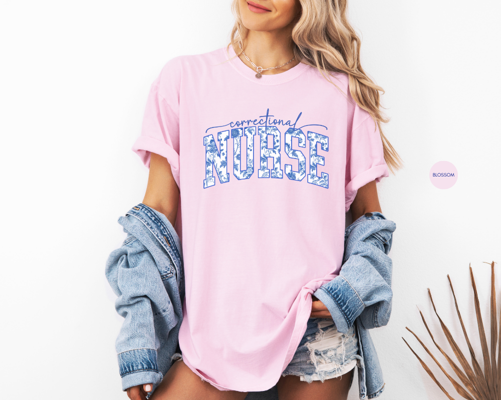 Correctional Nurse Shirt – Floral Typography Nurse Tee | Healthcare Gift