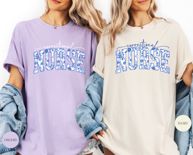 Correctional Nurse Shirt – Floral Typography Nurse Tee | Healthcare Gift