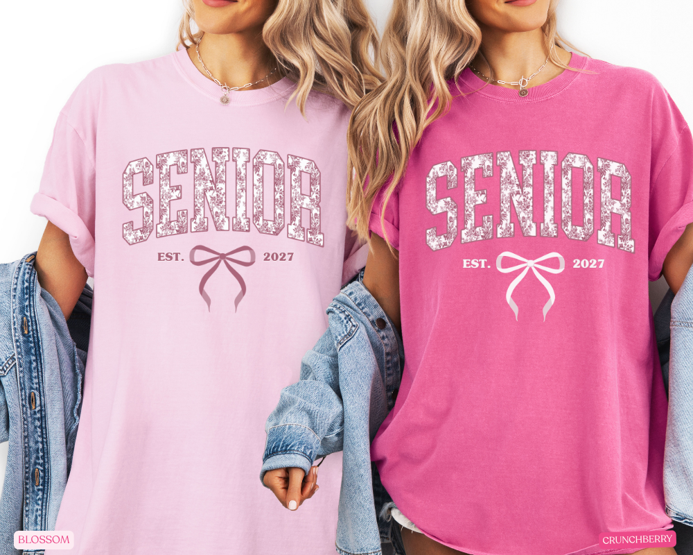 Senior Est. 2027 Comfort Colors® Shirt | Pink Toile Varsity Graphic Tee