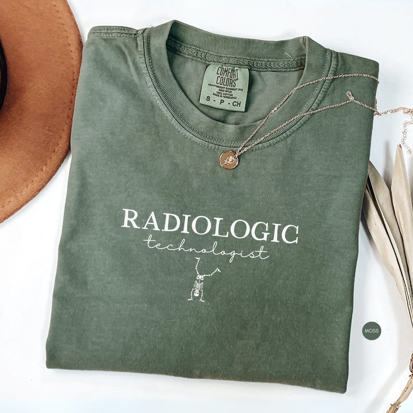 Radiologic Technologist shirt in moss green, Comfort Colors rad tech t-shirt with minimalist medical design
