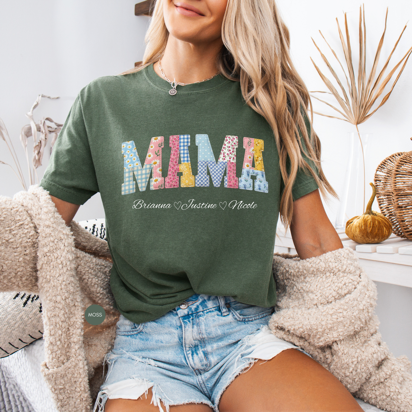 Personalized Mama Shirt with Names – Custom Patchwork Mom Gift