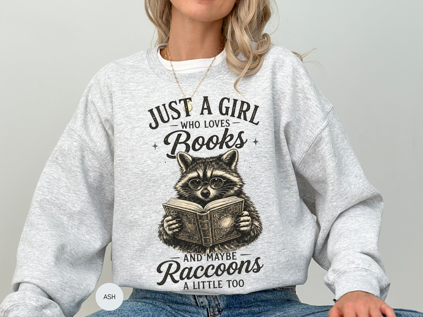 Book Lover Raccoon Sweatshirt | Funny Vintage Crewneck