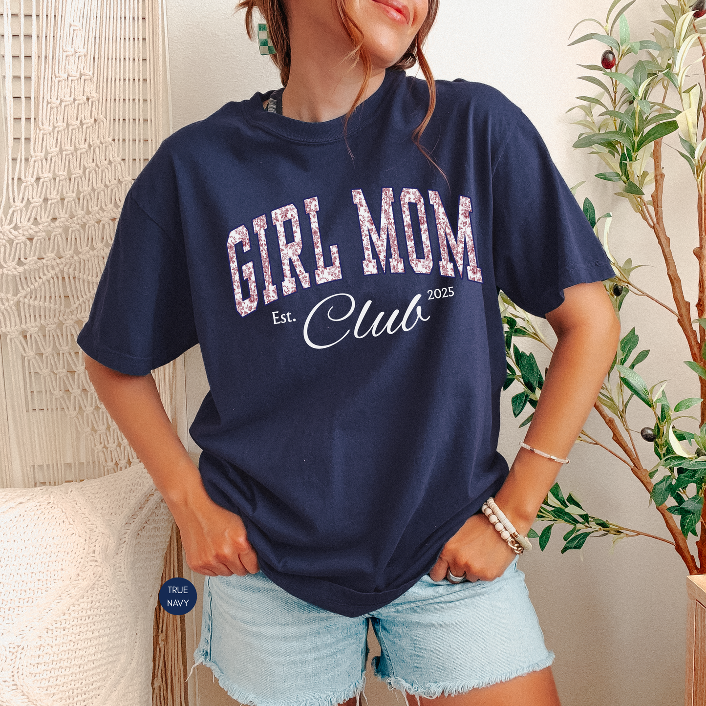 Custom girl mom shirt pink toile personalized mom tee