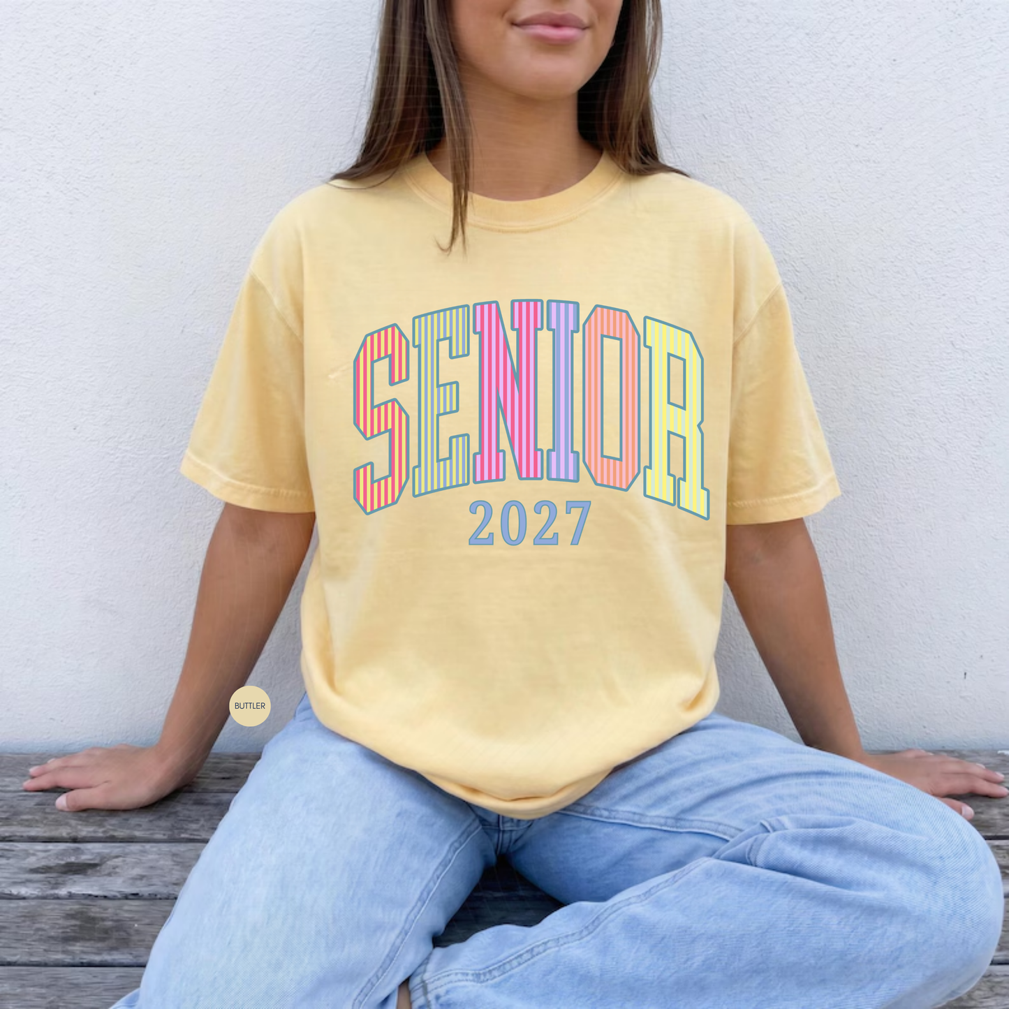 Senior 2027 Seersucker Stripes Shirt | Class of 2027 Varsity Tee