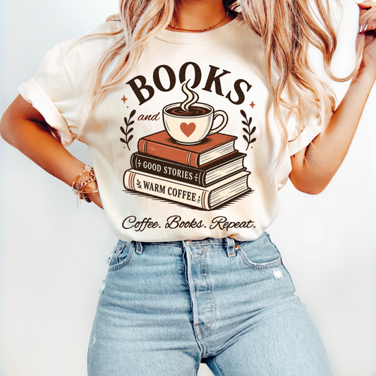 Books and Coffee Shirt | Coffee Books Repeat Tee
