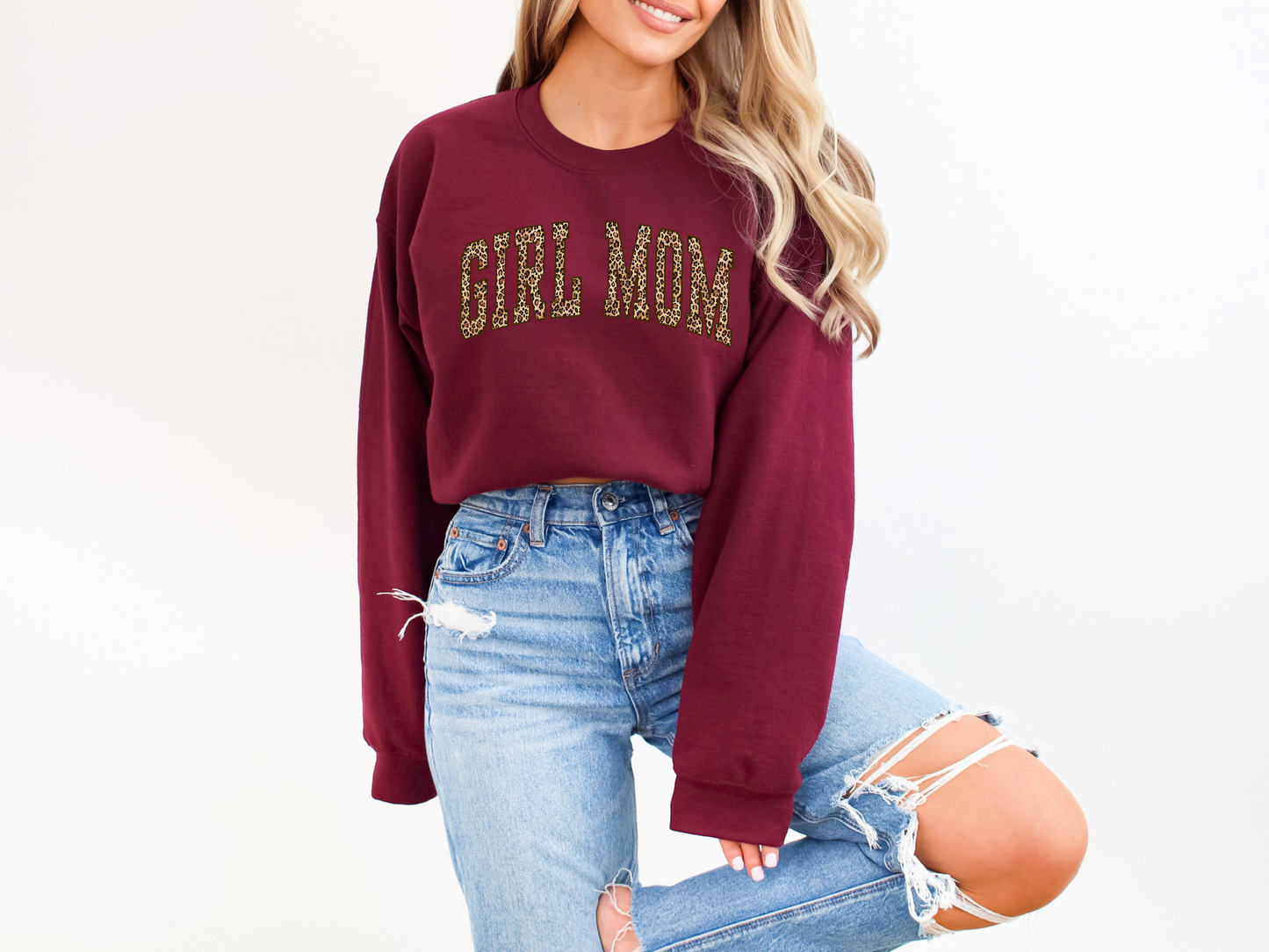 Girl Mom Leopard Print Sweatshirt – Trendy Mom Crewneck Sweatshirt