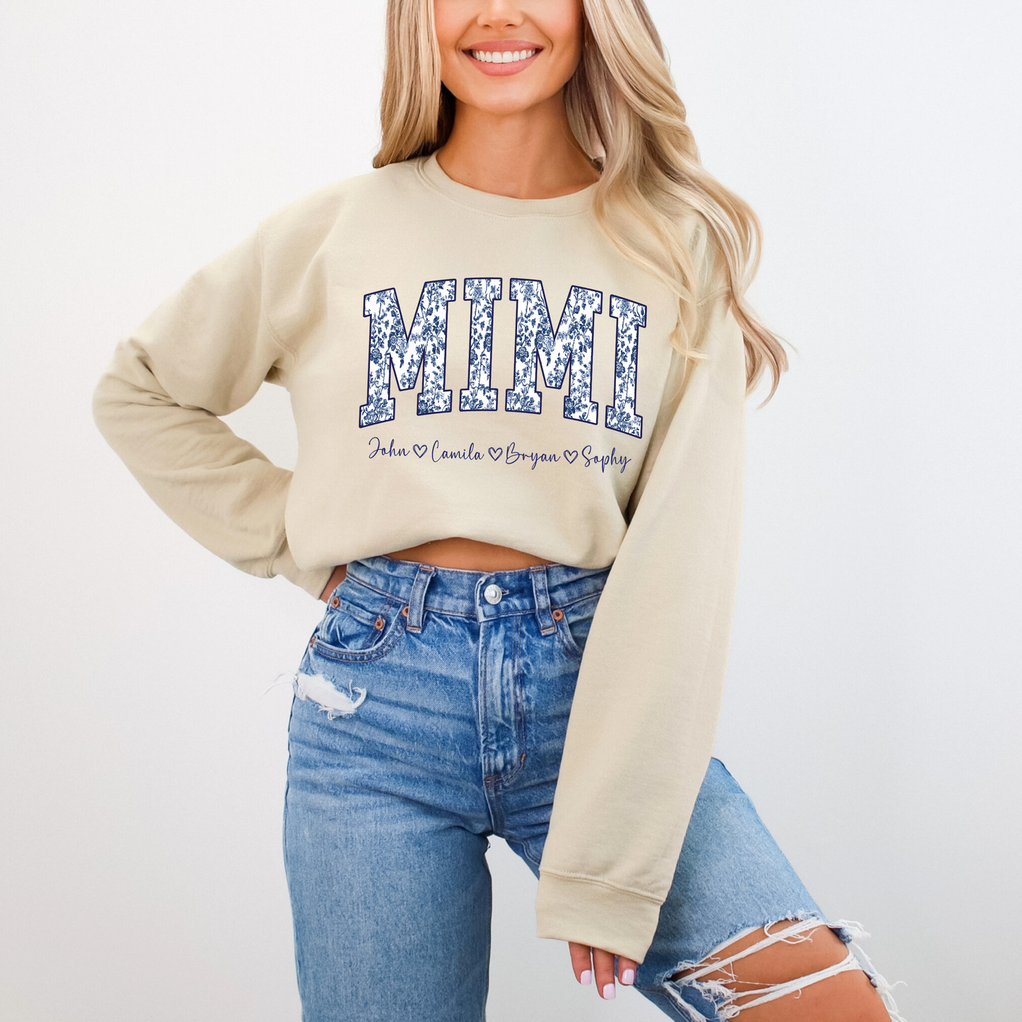 Personalized Mimi Sweatshirt with Grandkids Names – Custom Grandma Gift – Cozy Crewneck