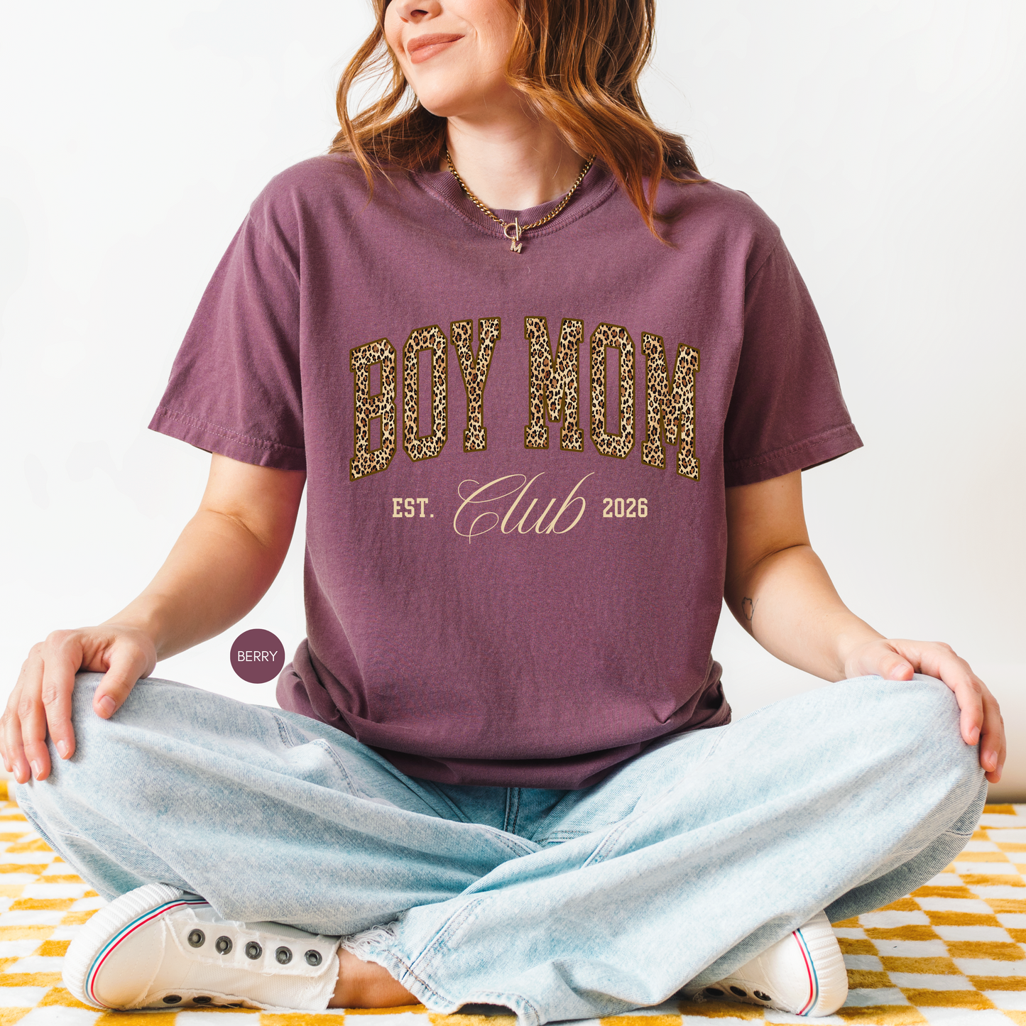 Boy Mom Club Shirt – Leopard Print Mom Tee, Trendy Gift for Moms, Aesthetic Mom Outfit