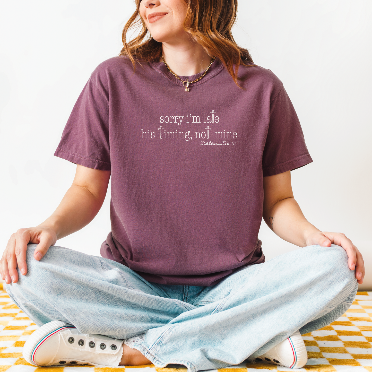 Sorry I’m Late His Timing Not Mine Shirt 🙏 Unisex Christian Tee | Ecclesiastes 3:1 Faith-Based Shirt