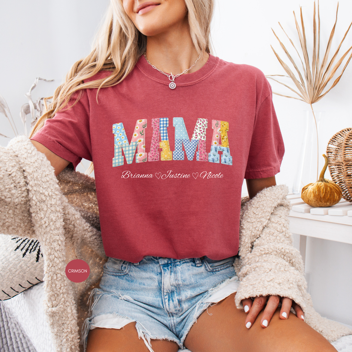 Personalized Mama Shirt with Names – Custom Patchwork Mom Gift