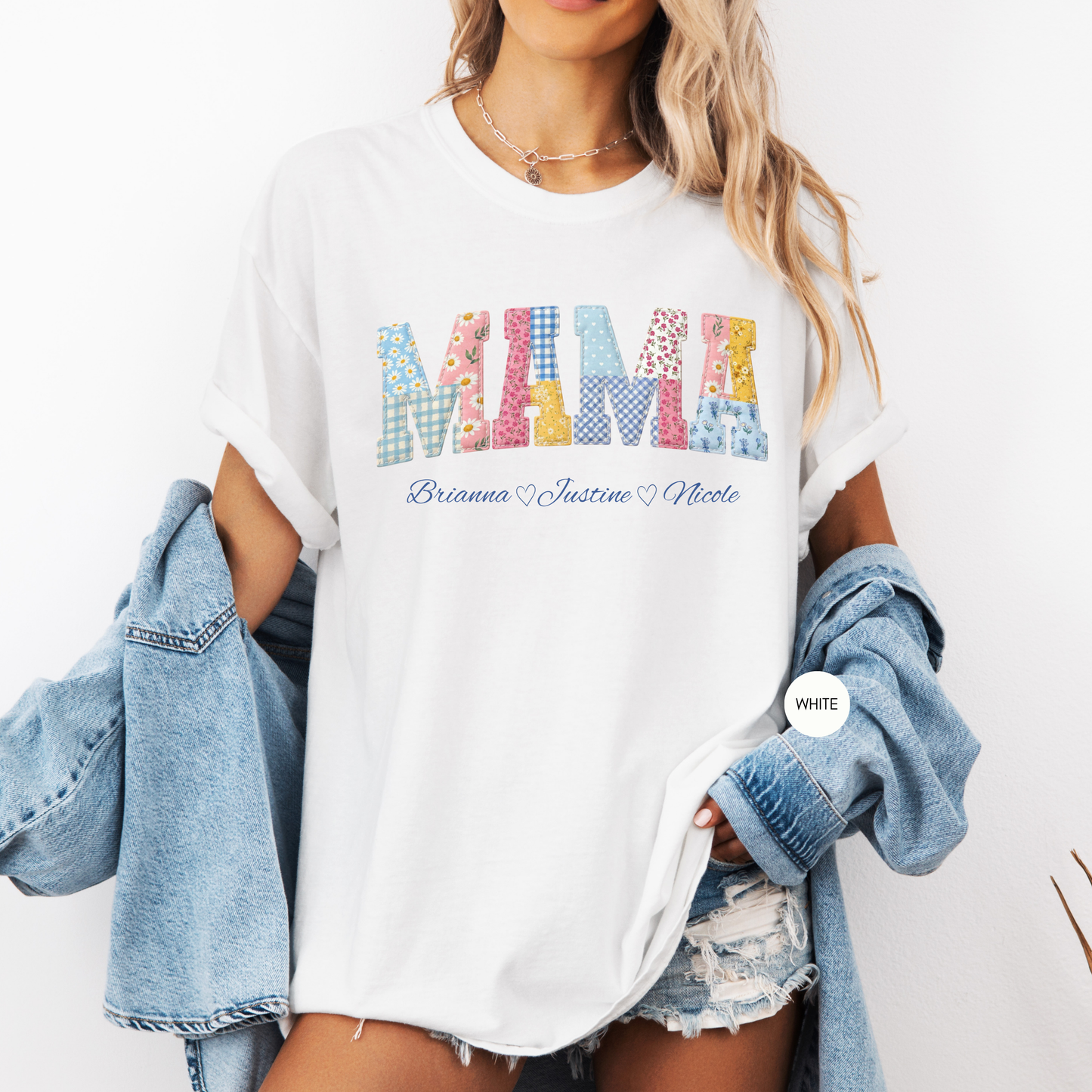 Personalized Mama Shirt with Names – Custom Patchwork Mom Gift