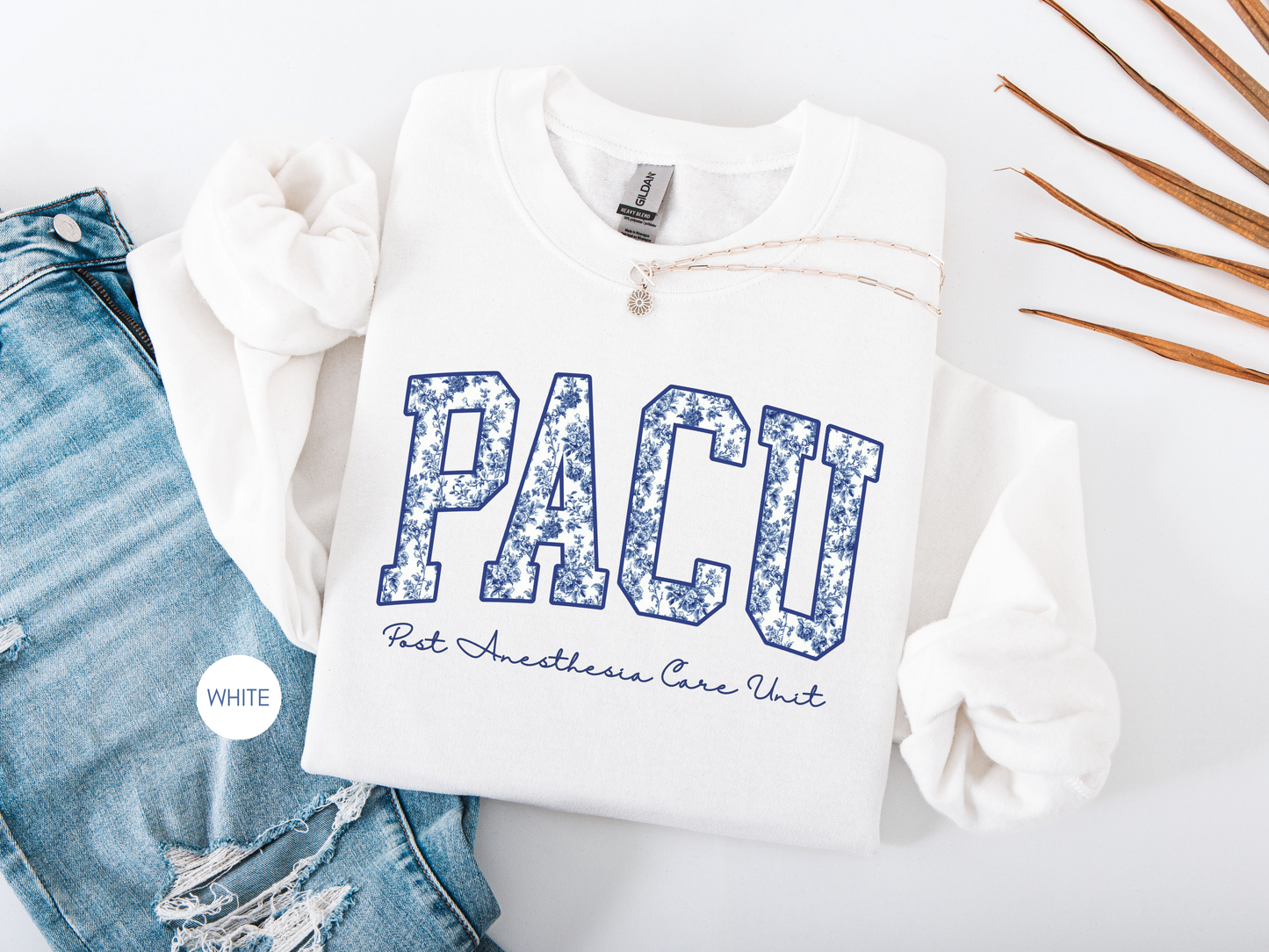 PACU Nurse Sweatshirt – Post Anesthesia Care Unit Blue Toile Design