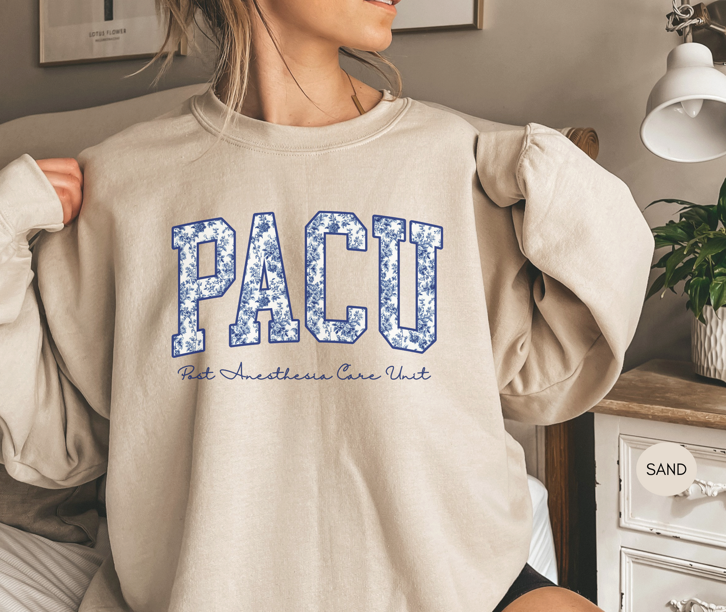 PACU Nurse Sweatshirt – Post Anesthesia Care Unit Blue Toile Design