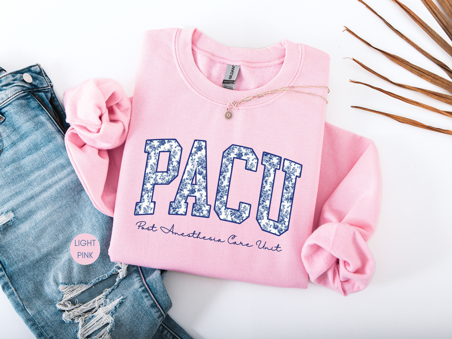 PACU Nurse Sweatshirt – Post Anesthesia Care Unit Blue Toile Design