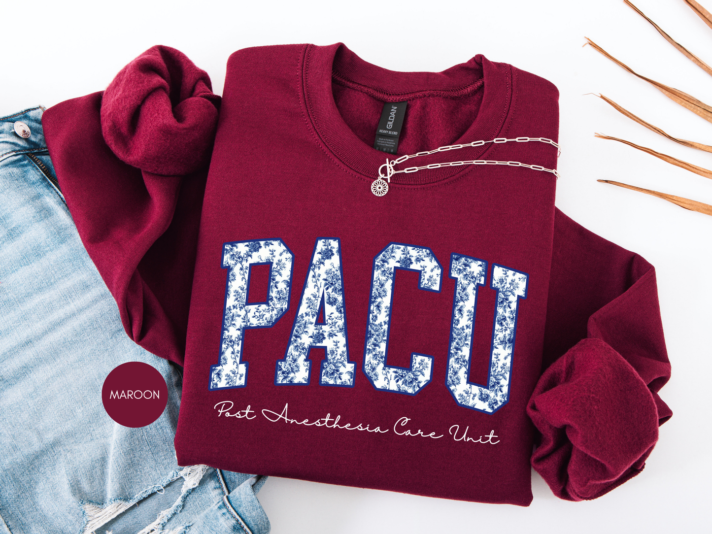 PACU Nurse Sweatshirt – Post Anesthesia Care Unit Blue Toile Design