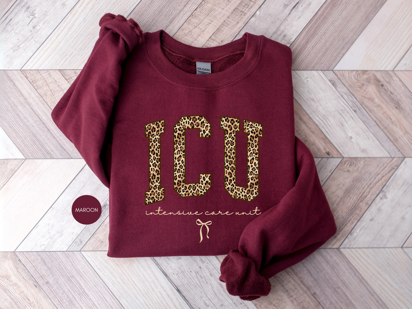 ICU Leopard Print Sweatshirt – Intensive Care Unit Nurse Crewneck