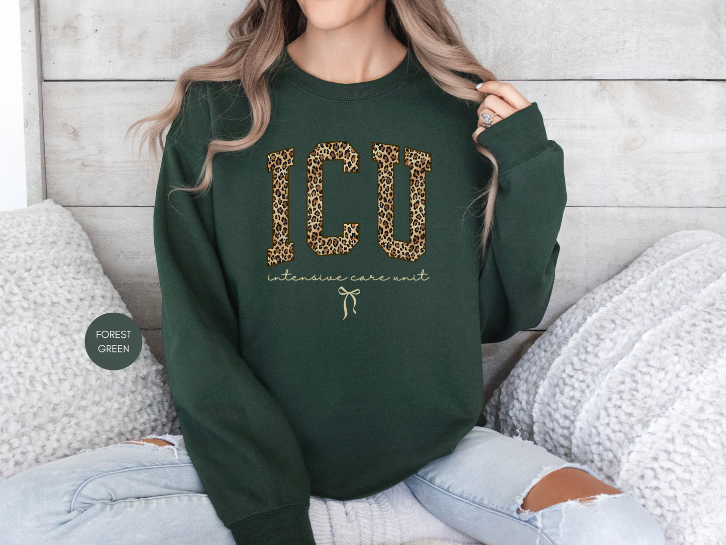 ICU Leopard Print Sweatshirt – Intensive Care Unit Nurse Crewneck