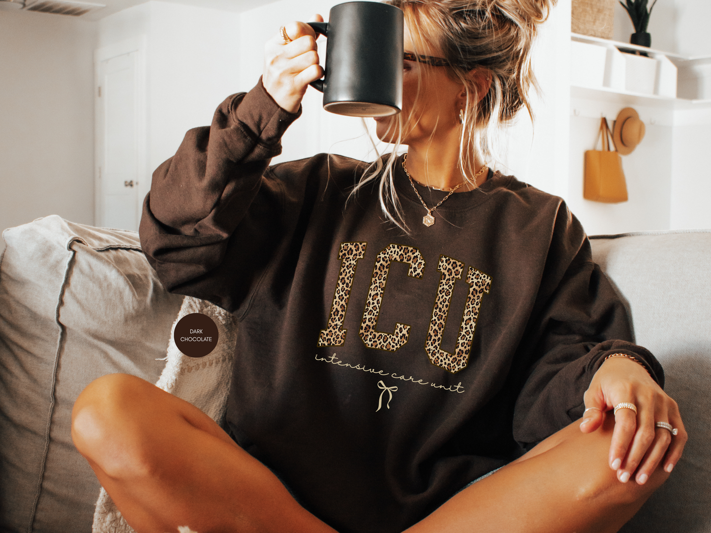 ICU Leopard Print Sweatshirt – Intensive Care Unit Nurse Crewneck