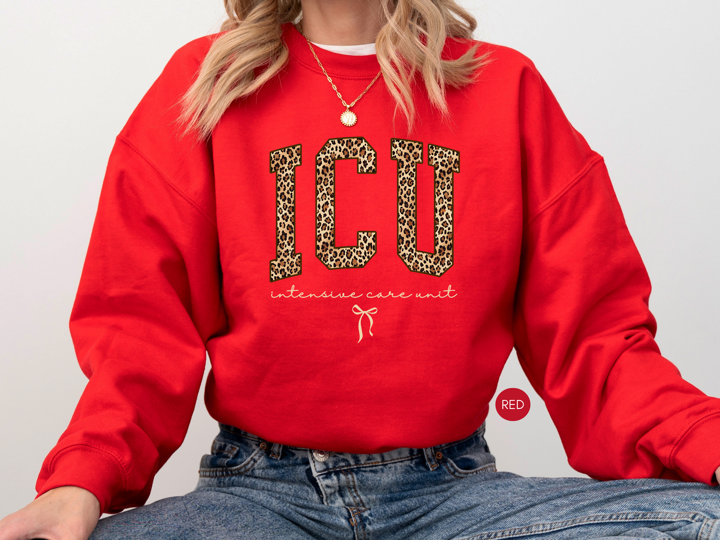 ICU Leopard Print Sweatshirt – Intensive Care Unit Nurse Crewneck