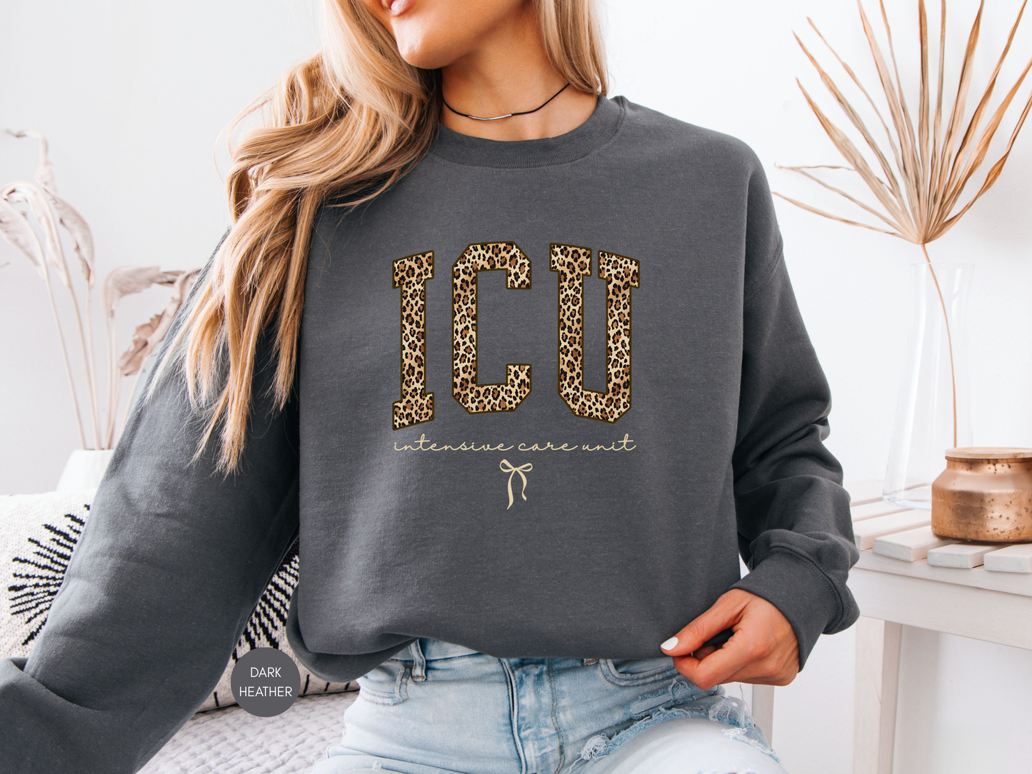 ICU Leopard Print Sweatshirt – Intensive Care Unit Nurse Crewneck