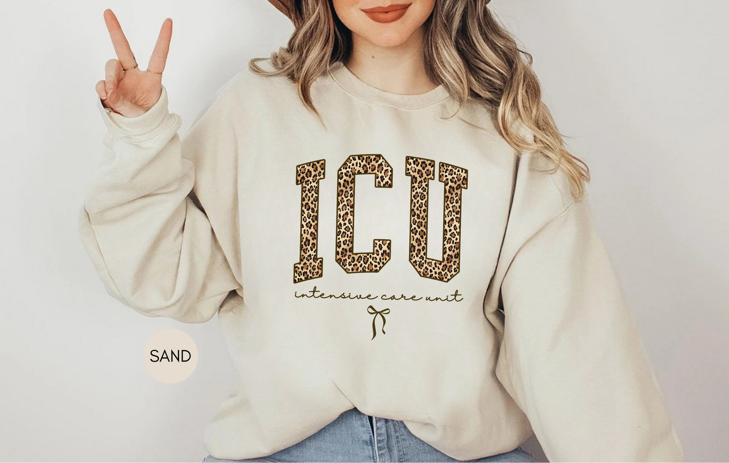 ICU Leopard Print Sweatshirt – Intensive Care Unit Nurse Crewneck