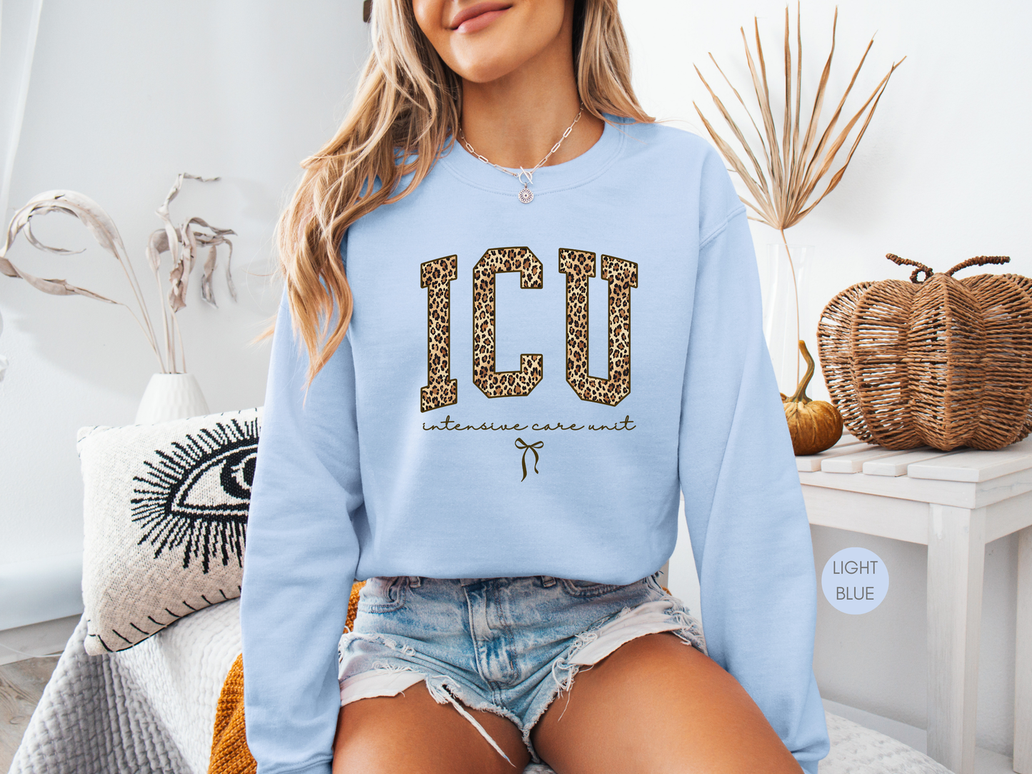 ICU Leopard Print Sweatshirt – Intensive Care Unit Nurse Crewneck